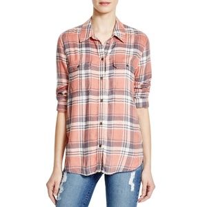 PAIGE Trudy Shirt Pink/Grey Button down Flannel